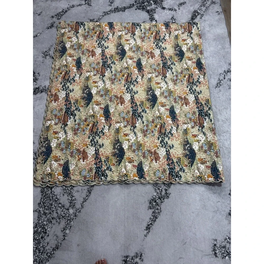 Cuddledown King Cotton Floral Asian Garden Quilted Bedspread 112x98 Scalloped